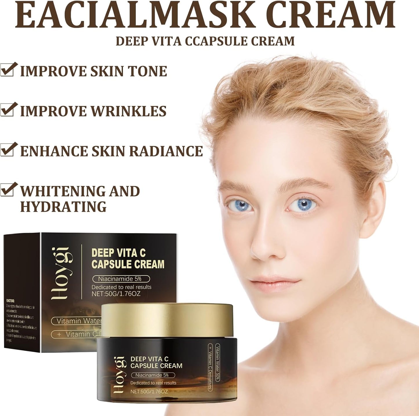 50G Deep Vita C Crema En Cápsulas Deep Vita C Crema En Cápsulas Con Vitamina C Profunda Humectante Facial Con Cápsula Dorada De Vitamina C Cuidado Humectante E Hidratante Para La Piel.