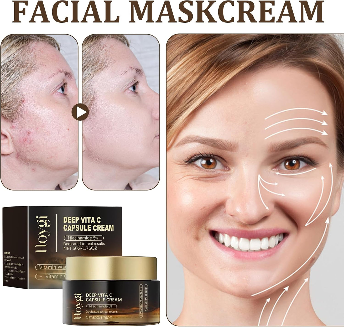 50G Deep Vita C Crema En Cápsulas Deep Vita C Crema En Cápsulas Con Vitamina C Profunda Humectante Facial Con Cápsula Dorada De Vitamina C Cuidado Humectante E Hidratante Para La Piel.