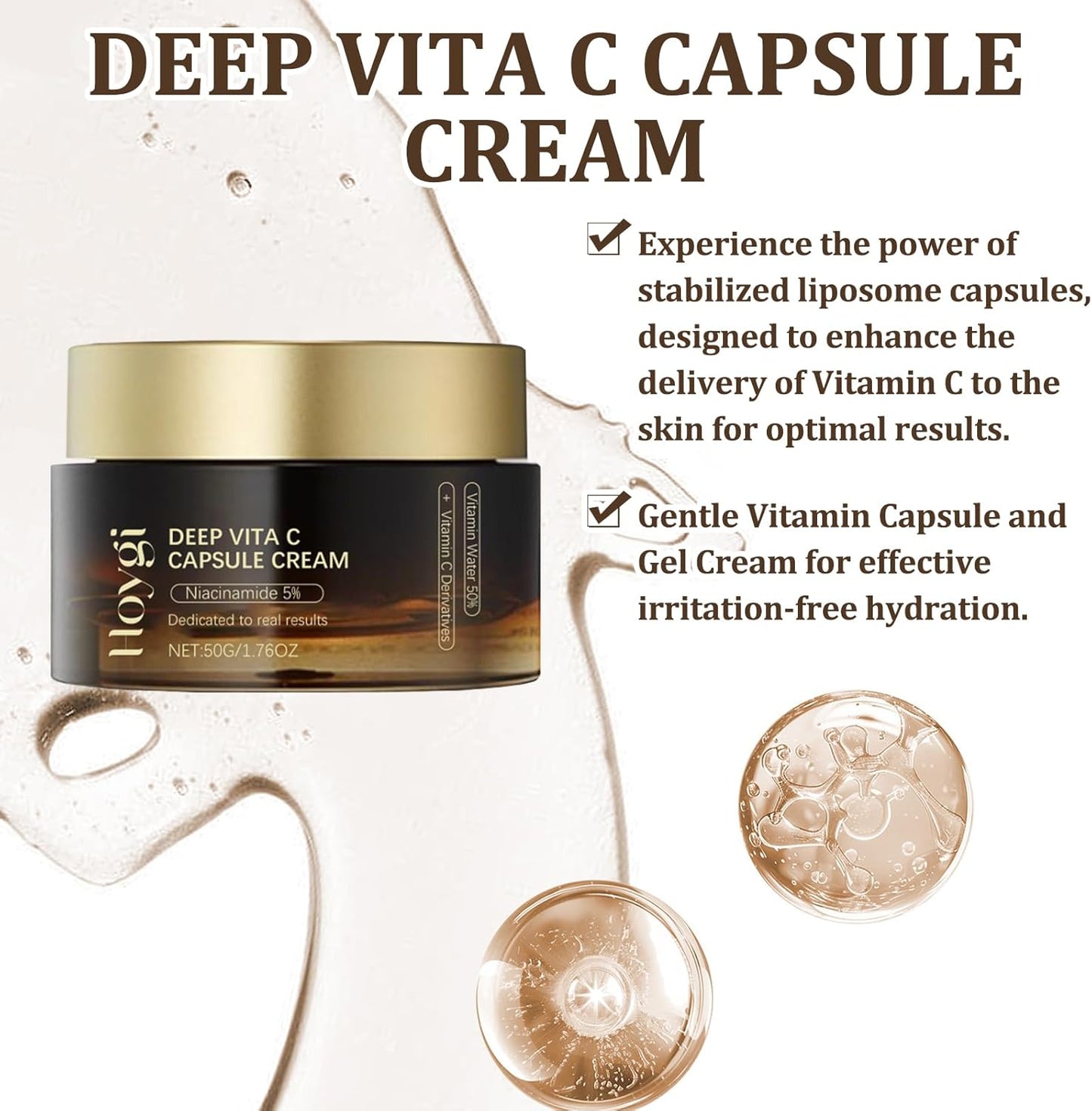 50G Deep Vita C Crema En Cápsulas Deep Vita C Crema En Cápsulas Con Vitamina C Profunda Humectante Facial Con Cápsula Dorada De Vitamina C Cuidado Humectante E Hidratante Para La Piel.
