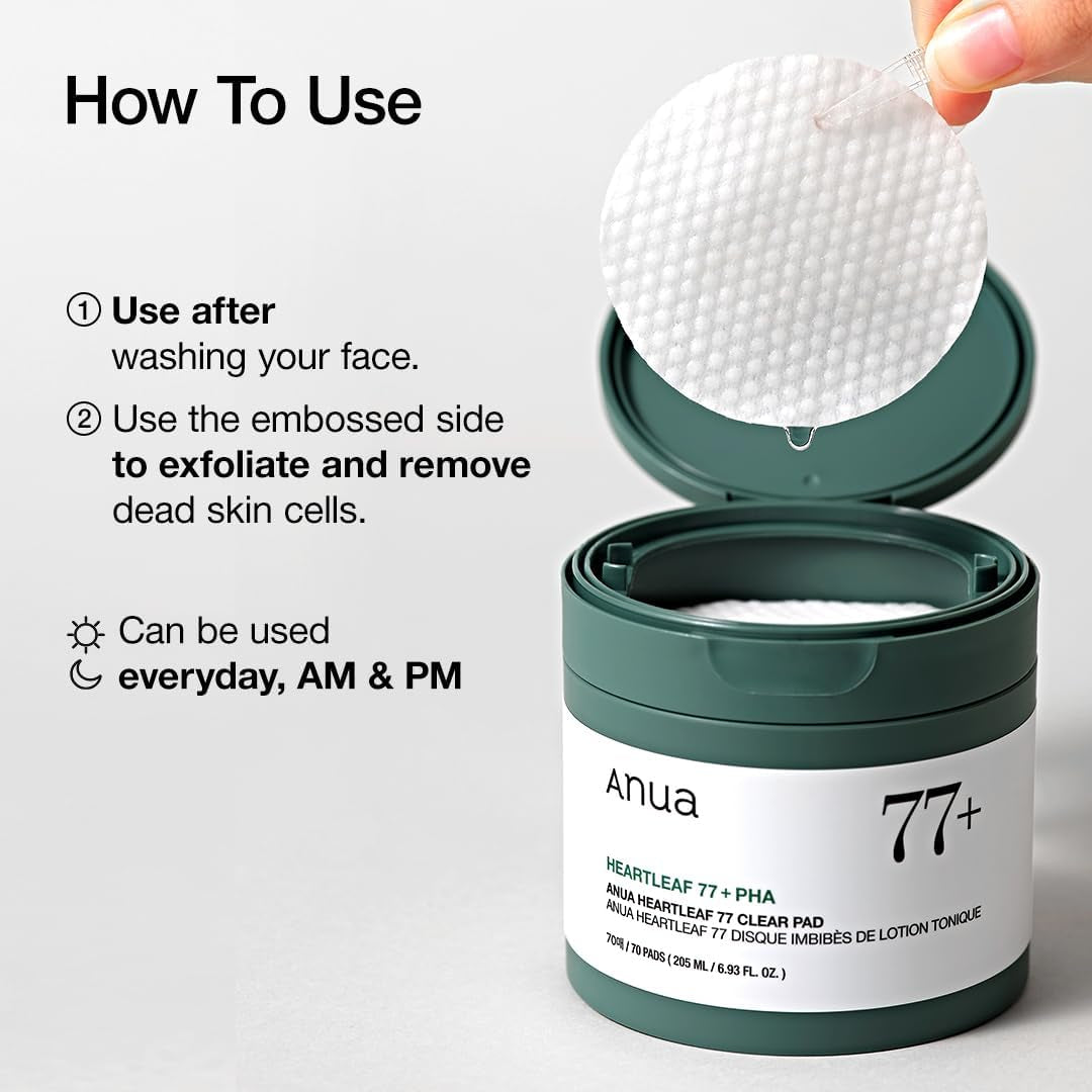 Heartleaf 77 Almohadilla De Tóner 70 Hojas, Almohadilla De Cuidado PHA Para Piel Muerta Exfoliante Diario De Tóner De Ph Bajo