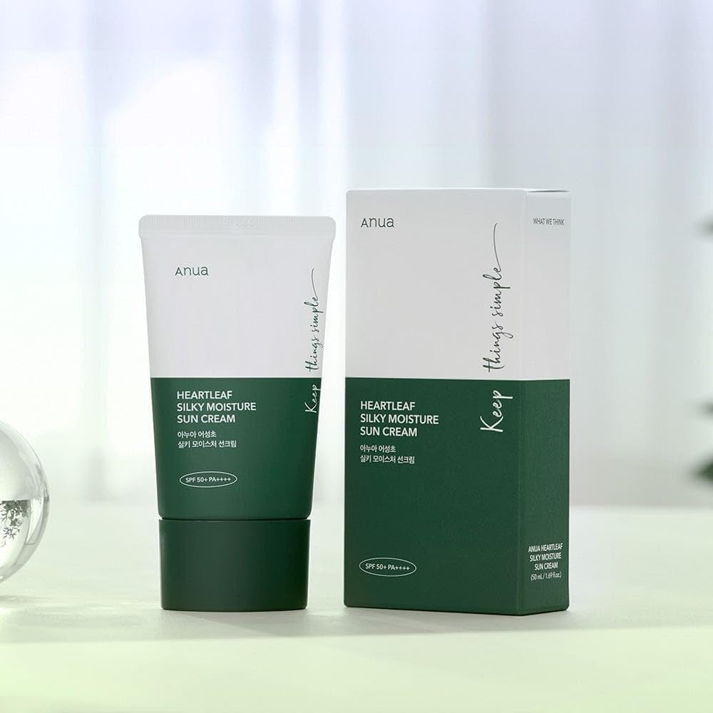Heartleaf Silky Moisture Sun Cream SPF 50+ PA ++++ Hidratante Y Calmante (Hoja De Corazón, Pantenol) Crema Solar Coreana Facial Orgánica Sin Residuo Blanco Para Pieles Sensibles (50 Ml).