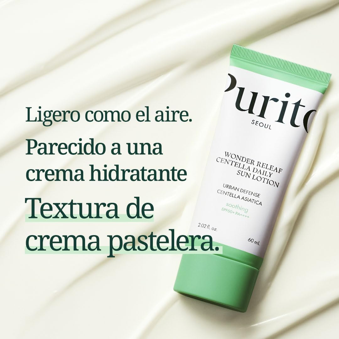 SEOUL Wonder Releaf Centella Loción Solar Diaria, SPF50+ PA++++, Centella Coreana, Sin Erosión Blanca, Calmante, Loción Solar Facial, K-Beauty