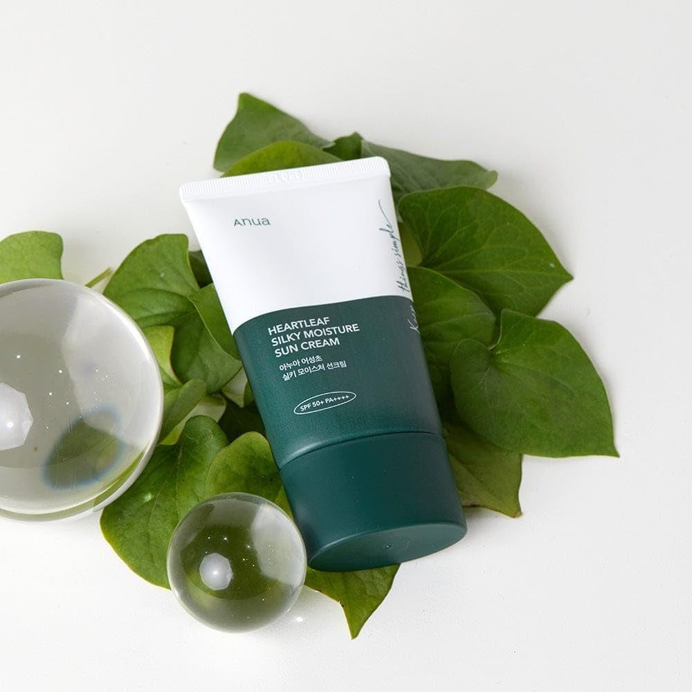 Heartleaf Silky Moisture Sun Cream SPF 50+ PA ++++ Hidratante Y Calmante (Hoja De Corazón, Pantenol) Crema Solar Coreana Facial Orgánica Sin Residuo Blanco Para Pieles Sensibles (50 Ml).
