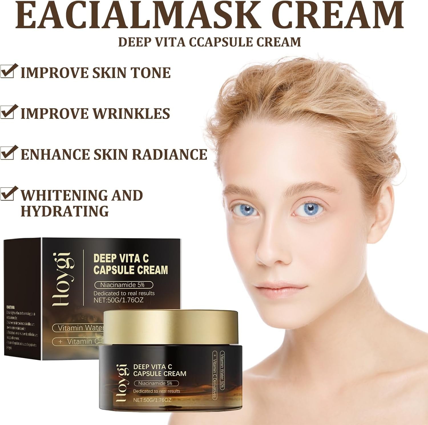 50G Deep Vita C Crema En Cápsulas Deep Vita C Crema En Cápsulas Con Vitamina C Profunda Humectante Facial Con Cápsula Dorada De Vitamina C Cuidado Humectante E Hidratante Para La Piel.