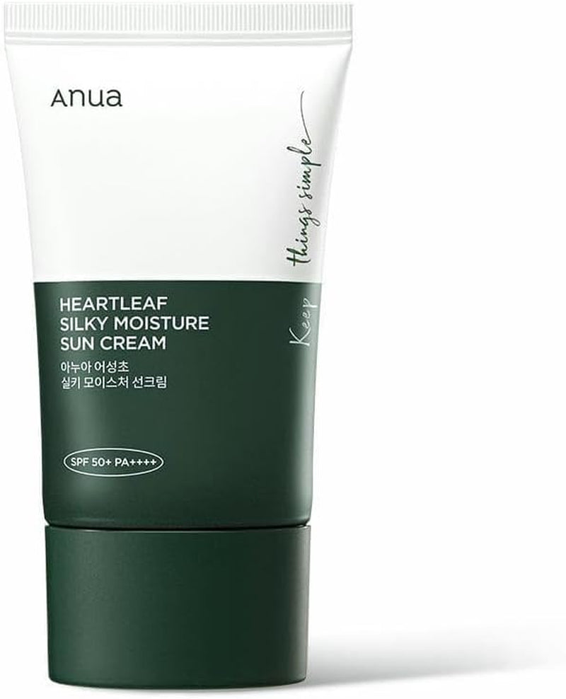 Heartleaf Silky Moisture Sun Cream SPF 50+ PA ++++ Hidratante Y Calmante (Hoja De Corazón, Pantenol) Crema Solar Coreana Facial Orgánica Sin Residuo Blanco Para Pieles Sensibles (50 Ml).